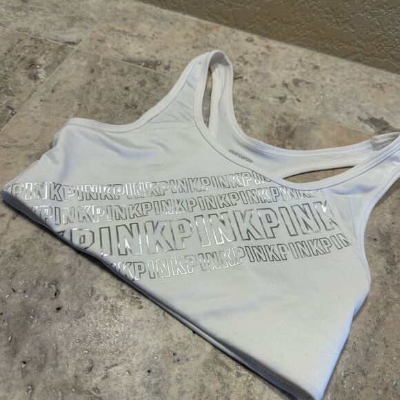 pink by Victoria’s secret Sports Bra White With Silver Lettering Logo Extra Smal - Picture 2 of 4